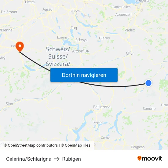 Celerina/Schlarigna to Rubigen map