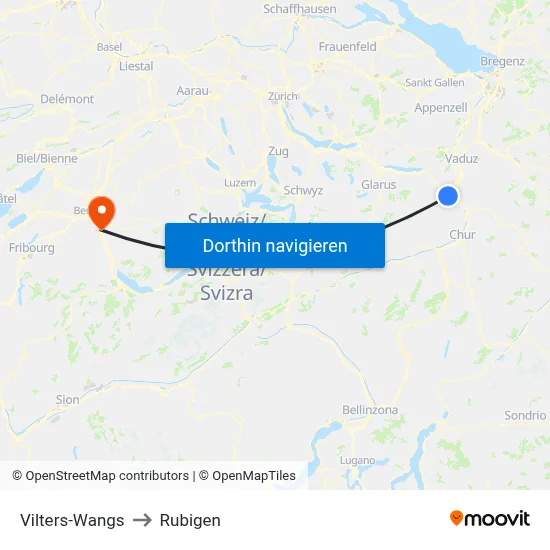 Vilters-Wangs to Rubigen map