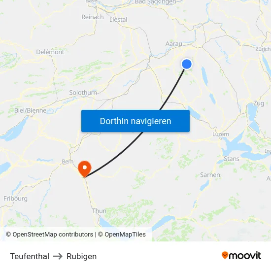 Teufenthal to Rubigen map