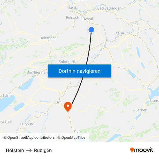 Hölstein to Rubigen map