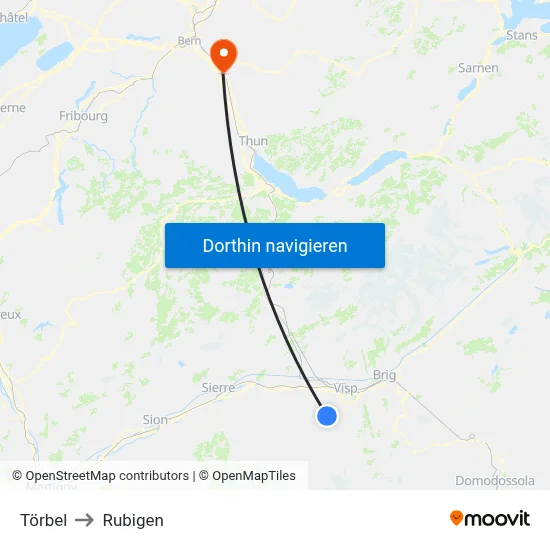 Törbel to Rubigen map