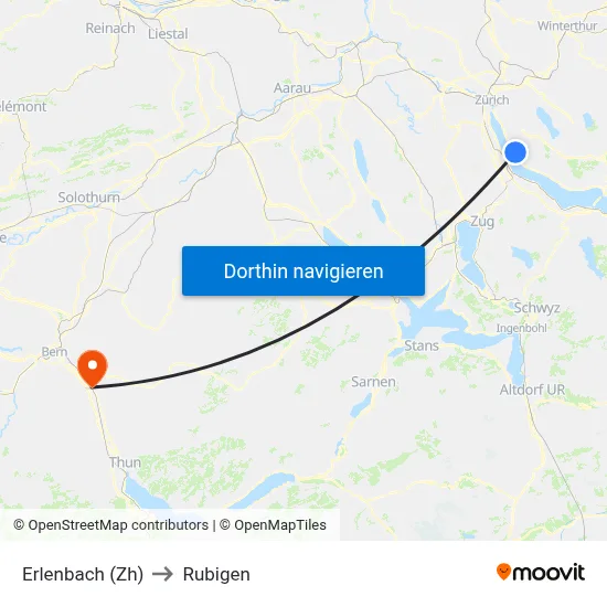 Erlenbach (Zh) to Rubigen map