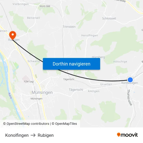 Konolfingen to Rubigen map