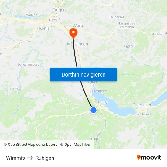 Wimmis to Rubigen map