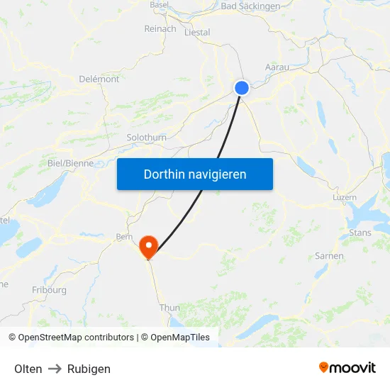 Olten to Rubigen map