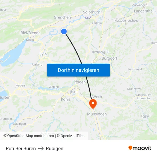 Rüti Bei Büren to Rubigen map
