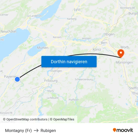 Montagny (Fr) to Rubigen map