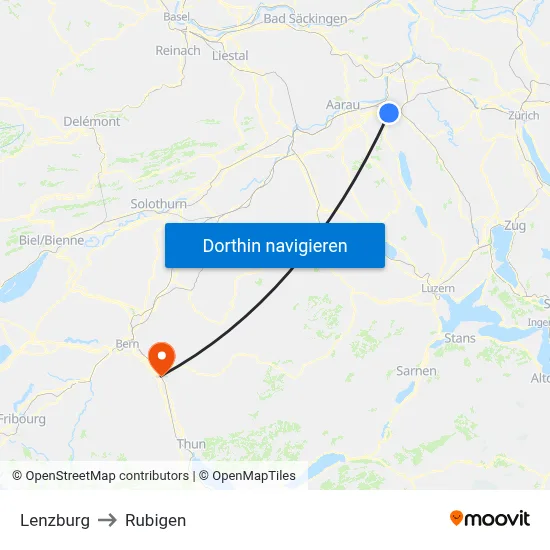 Lenzburg to Rubigen map