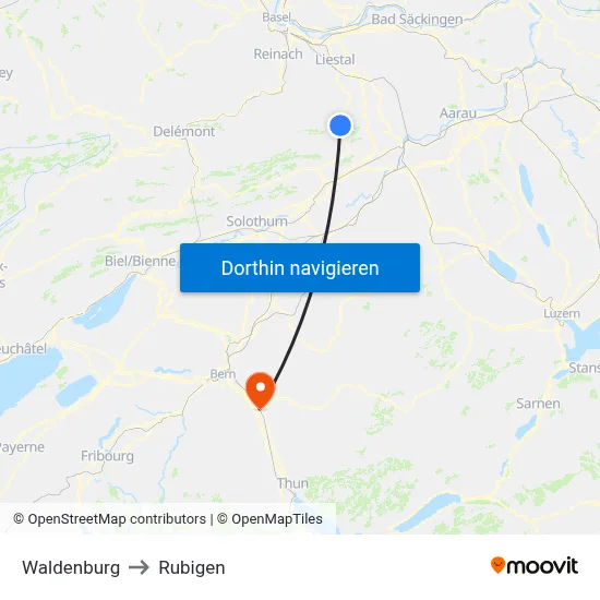 Waldenburg to Rubigen map