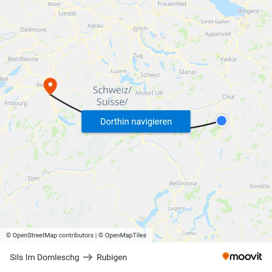 Sils Im Domleschg to Rubigen map
