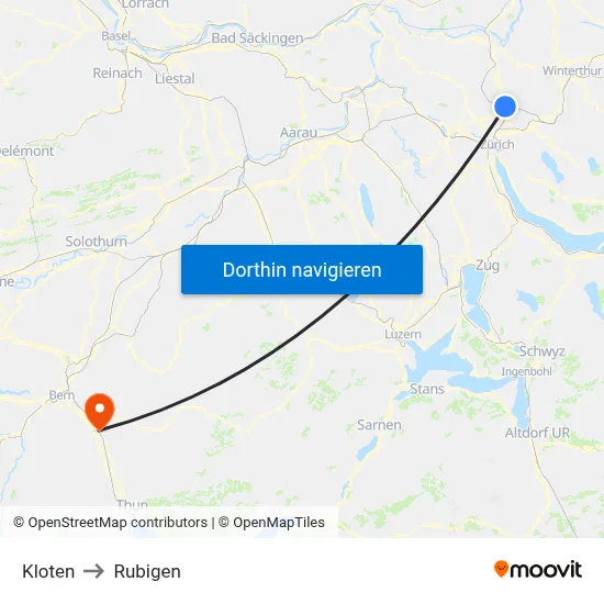 Kloten to Rubigen map