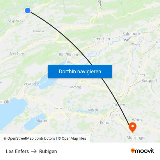 Les Enfers to Rubigen map