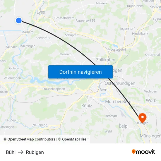Bühl to Rubigen map