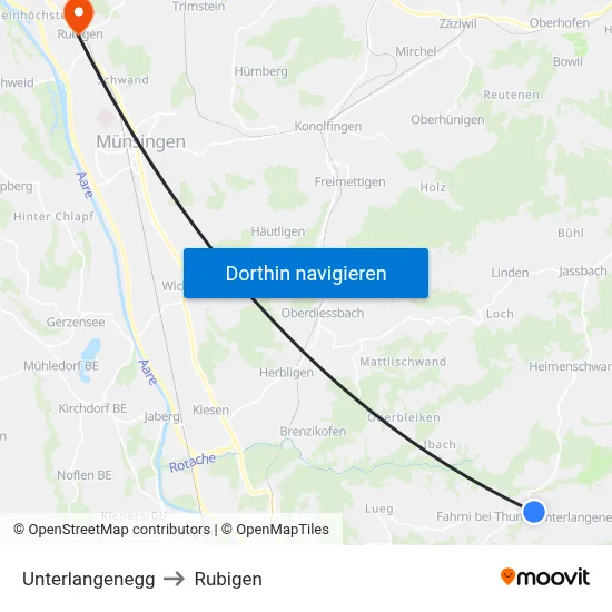 Unterlangenegg to Rubigen map