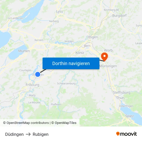 Düdingen to Rubigen map
