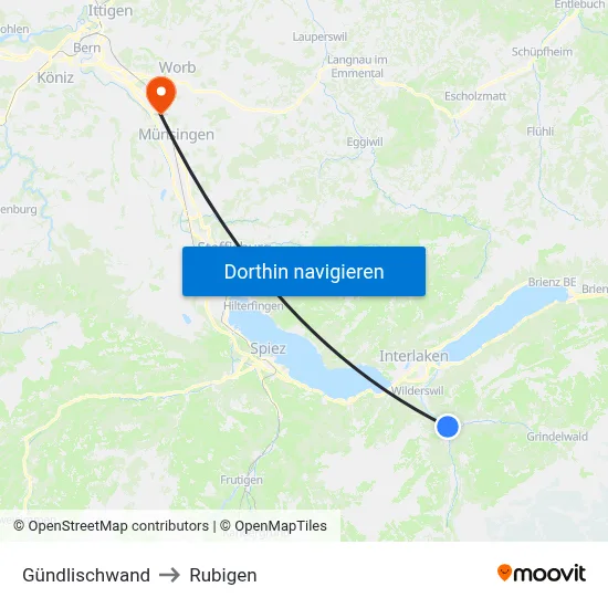 Gündlischwand to Rubigen map