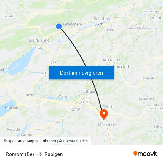 Romont (Be) to Rubigen map
