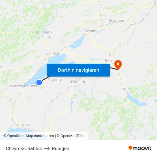 Cheyres-Châbles to Rubigen map