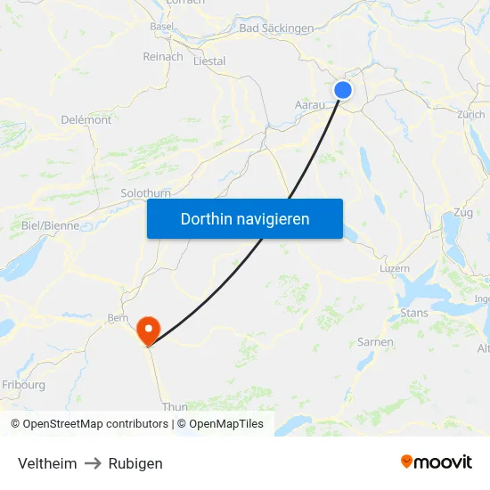 Veltheim to Rubigen map
