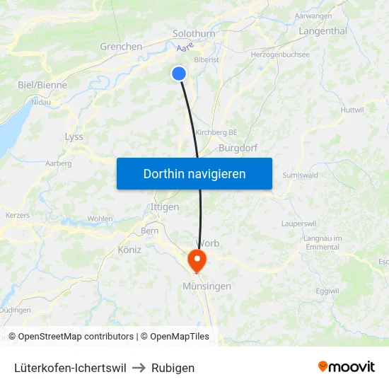 Lüterkofen-Ichertswil to Rubigen map