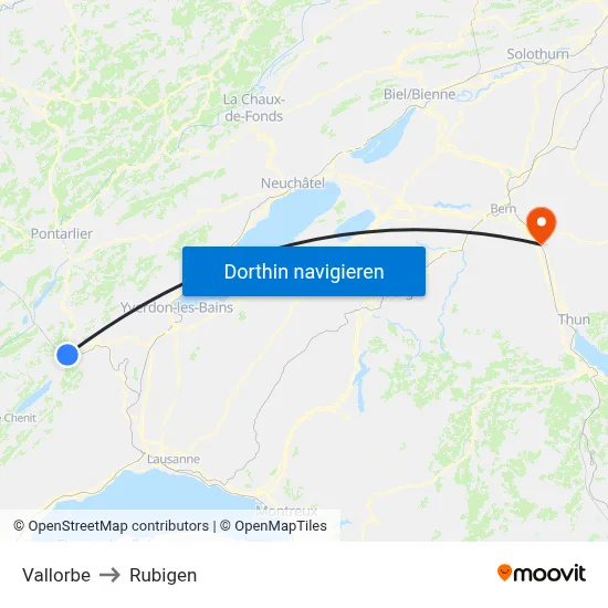 Vallorbe to Rubigen map