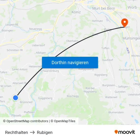 Rechthalten to Rubigen map