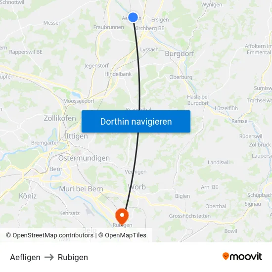 Aefligen to Rubigen map