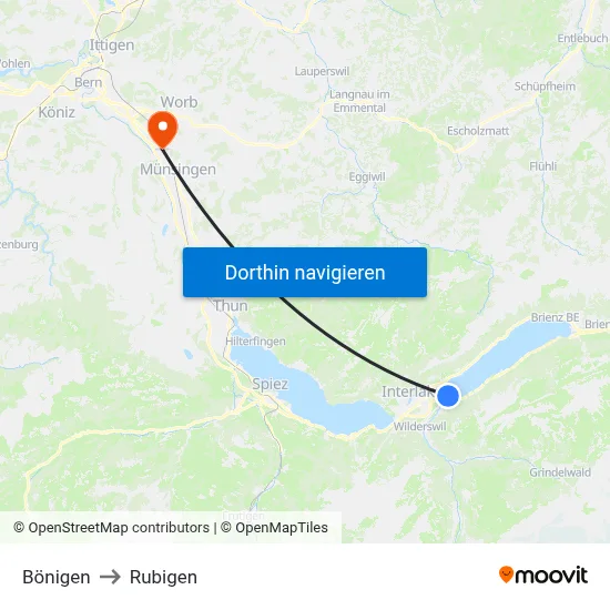 Bönigen to Rubigen map