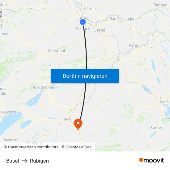 Basel to Rubigen map