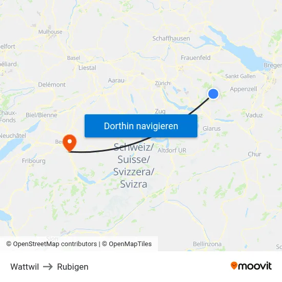 Wattwil to Rubigen map