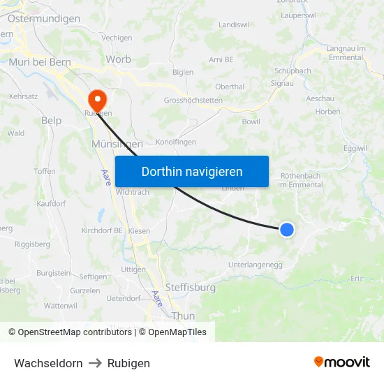Wachseldorn to Rubigen map