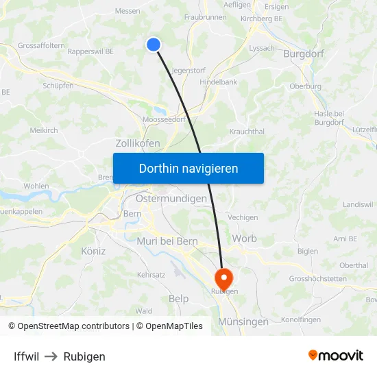Iffwil to Rubigen map