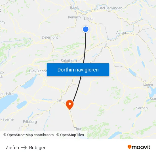 Ziefen to Rubigen map