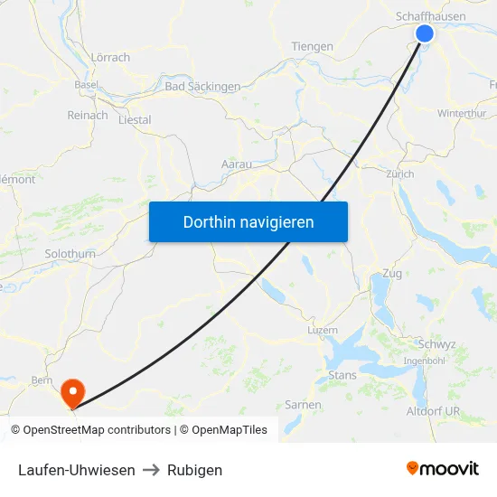 Laufen-Uhwiesen to Rubigen map