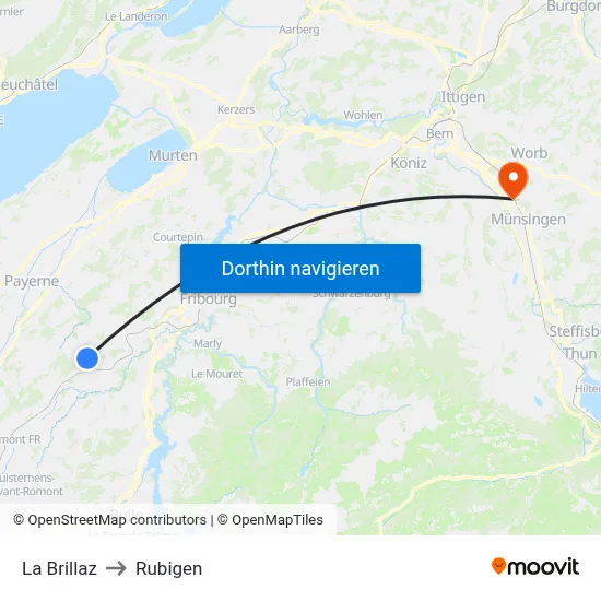 La Brillaz to Rubigen map