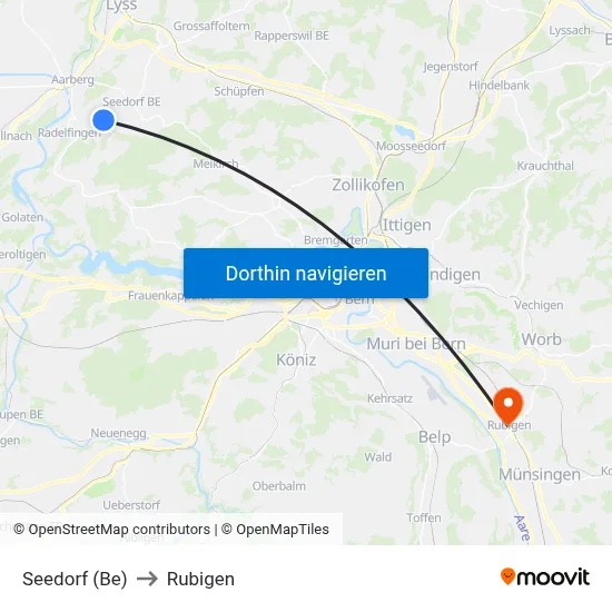 Seedorf (Be) to Rubigen map