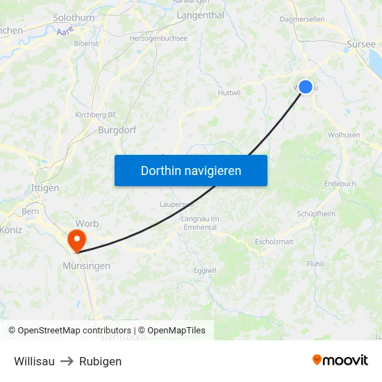 Willisau to Rubigen map