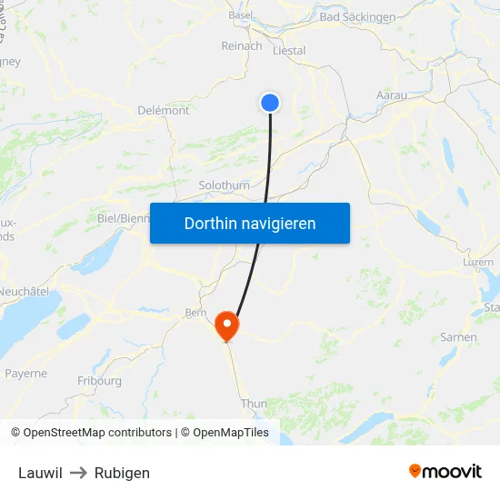 Lauwil to Rubigen map