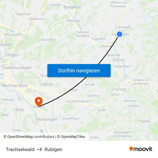 Trachselwald to Rubigen map