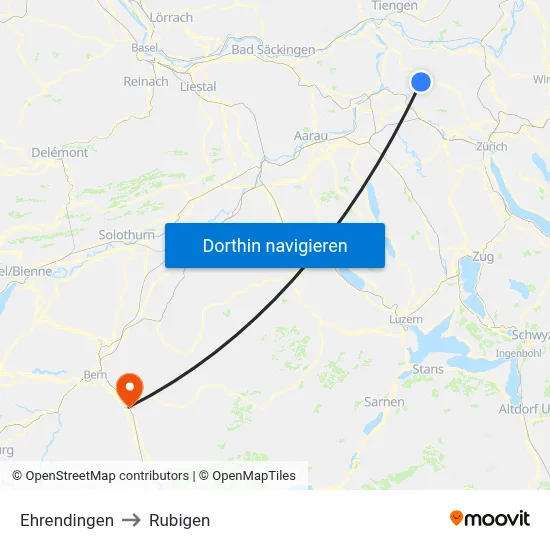 Ehrendingen to Rubigen map