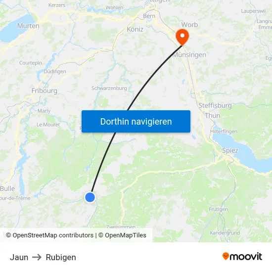 Jaun to Rubigen map
