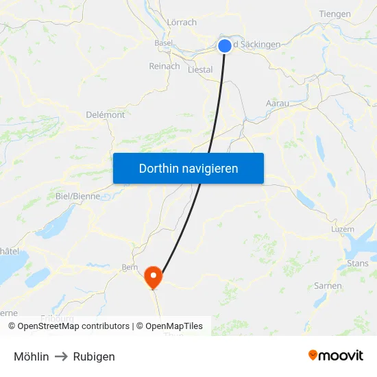 Möhlin to Rubigen map