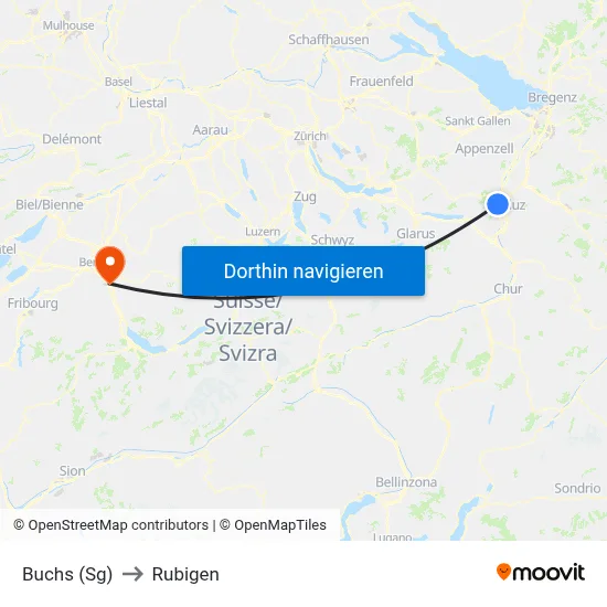 Buchs (Sg) to Rubigen map