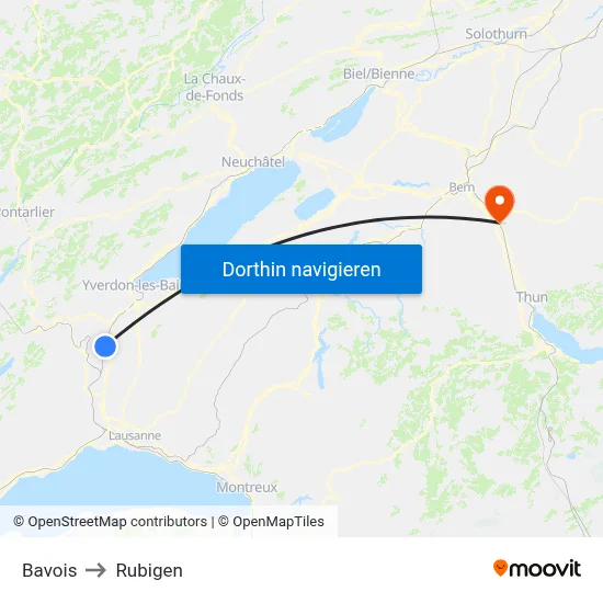 Bavois to Rubigen map