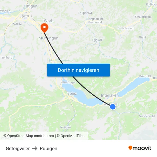 Gsteigwiler to Rubigen map