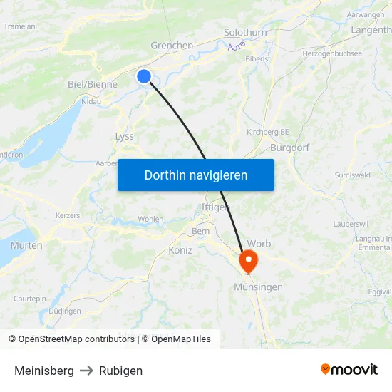 Meinisberg to Rubigen map