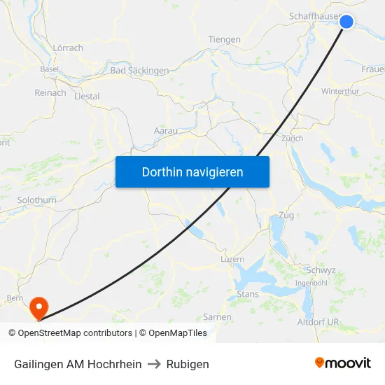 Gailingen AM Hochrhein to Rubigen map