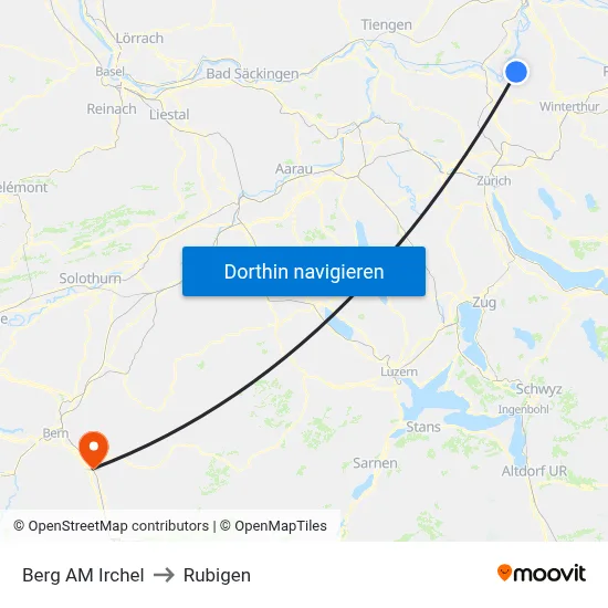 Berg AM Irchel to Rubigen map