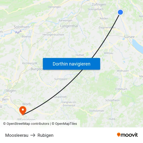 Moosleerau to Rubigen map