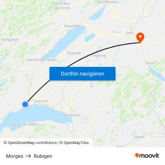 Morges to Rubigen map